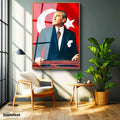 Altın Renk Metal Çerçeveli Tamperli Cam Tablo Atatürk Ufka Bakış Atatürk Tablosu Duvar Dekoru
