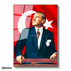 Altın Renk Metal Çerçeveli Tamperli Cam Tablo Atatürk Ufka Bakış Atatürk Tablosu Duvar Dekoru
