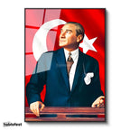 Siyah Renk Metal Çerçeveli Tamperli Cam Tablo Atatürk Ufka Bakış Atatürk Tablosu Duvar Dekoru