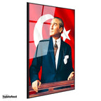 Siyah Renk Metal Çerçeveli Tamperli Cam Tablo Atatürk Ufka Bakış Atatürk Tablosu Duvar Dekoru