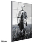 Gümüş Renk Metal Çerçeveli Tamperli Cam Tablo Atatürk Kasketli Tarla Pozu Atatürk Tablosu Duvar Dekoru