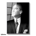 Gümüş Renk Metal Çerçeveli Tamperli Cam Tablo Atatürk Desenli Kravat Atatürk Tablosu Duvar Dekoru