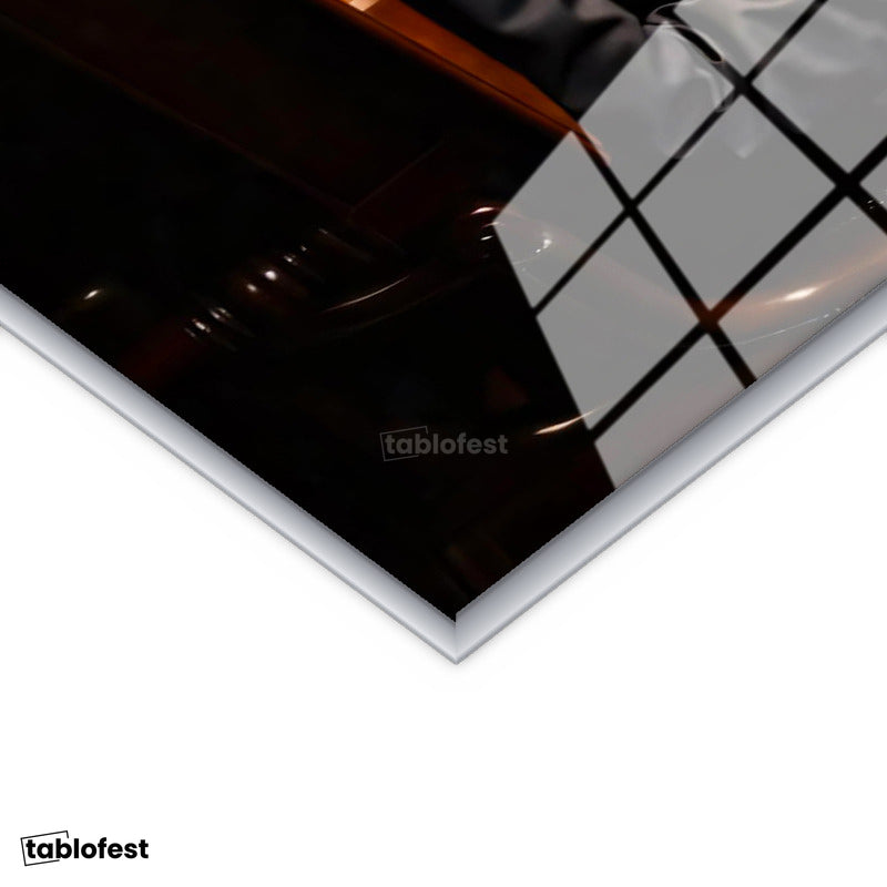 Gümüş Renk Metal Çerçeveli Tamperli Cam Tablo Atatürk Kütüphane Kitap Okuma Atatürk Tablosu Duvar Dekoru