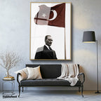 Altın Renk Metal Çerçeveli Tamperli Cam Tablo Atatürk ve Dalgalanan Türk Bayrağı Atatürk Tablosu Duvar Dekoru