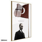 Altın Renk Metal Çerçeveli Tamperli Cam Tablo Atatürk ve Dalgalanan Türk Bayrağı Atatürk Tablosu Duvar Dekoru