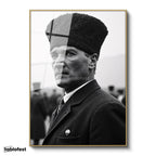 Altın Renk Metal Çerçeveli Tamperli Cam Tablo Atatürk Kalpaklı Cephe Bakış Atatürk Tablosu Duvar Dekoru