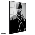 Siyah Renk Metal Çerçeveli Tamperli Cam Tablo Atatürk Sakallı Kalpaklı Nadir Portre Atatürk Tablosu Duvar Dekoru