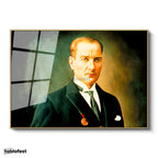 Altın Renk Metal Çerçeveli Tamperli Cam Tablo Atatürk Madalyalı Resim Sanatı Atatürk Tablosu Duvar Dekoru