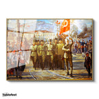 Altın Renk Metal Çerçeveli Tamperli Cam Tablo Atatürk İzmir Girişi Atatürk Tablosu Duvar Dekoru