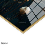 Altın Renk Metal Çerçeveli Tamperli Cam Tablo Altın Efektli Zemin Beyaz Çiçekler Çiçek Tablosu Duvar Dekoru