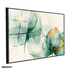 Siyah Renk Metal Çerçeveli Tamperli Cam Tablo Soyut Sulu Boya Çiçekler Çiçek Tablosu Duvar Dekoru