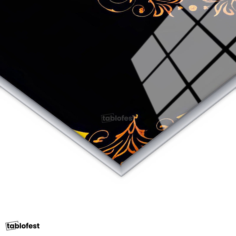 Gümüş Renk Metal Çerçeveli Tamperli Cam Tablo Allah Yazısı Çiçek Motifli Aranjman Dini İslami Tablo Duvar Dekoru