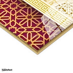 Altın Renk Metal Çerçeveli Tamperli Cam Tablo Siyah Vav Harfi Krem Desenli Dini İslami Tablo Duvar Dekoru