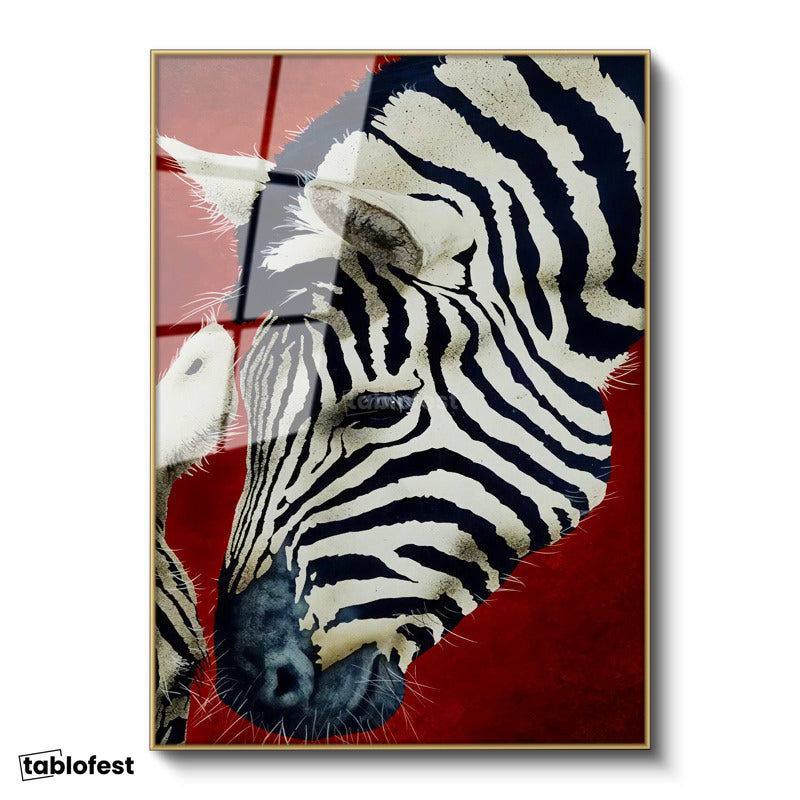Altın Renk Metal Çerçeveli Tamperli Cam Tablo Doğal Desen Zebra Tablosu Duvar Dekoru