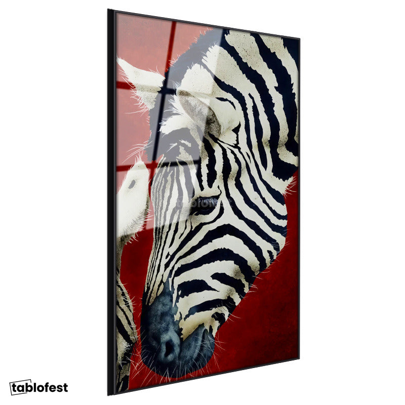 Siyah Renk Metal Çerçeveli Tamperli Cam Tablo Doğal Desen Zebra Tablosu Duvar Dekoru