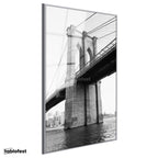 Gümüş Renk Metal Çerçeveli Tamperli Cam Tablo New York Brooklyn Köprüsü Kemerleri Şehir Mimari Tablo Duvar Dekoru