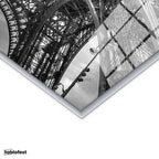 Gümüş Renk Metal Çerçeveli Tamperli Cam Tablo Paris Eyfel Kulesi Taban Mimarisi Şehir Mimari Tablo Duvar Dekoru