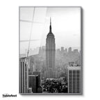Gümüş Renk Metal Çerçeveli Tamperli Cam Tablo New York Gökdelenler ve Empire State Şehir Mimari Tablo Duvar Dekoru