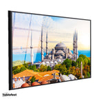 Siyah Renk Metal Çerçeveli Tamperli Cam Tablo Sultanahmet Camii ve Ağaçlar Şehir Mimari Tablo Duvar Dekoru