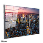 Gümüş Renk Metal Çerçeveli Tamperli Cam Tablo New York Manhattan Şehir Manzarası Şehir Mimari Tablo Duvar Dekoru