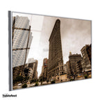 Gümüş Renk Metal Çerçeveli Tamperli Cam Tablo New York Flatiron Binası Şehir Mimari Tablo Duvar Dekoru