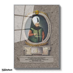 Gümüş Renk Metal Çerçeveli Tamperli Cam Tablo Sultan İbrahim Han Padişah Portresi Osmanlı Tablosu Duvar Dekoru