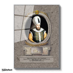 Gümüş Renk Metal Çerçeveli Tamperli Cam Tablo Sultan Birinci Mustafa Han Portresi Osmanlı Tablosu Duvar Dekoru