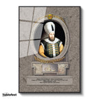 Siyah Renk Metal Çerçeveli Tamperli Cam Tablo Sultan Birinci Mustafa Han Portresi Osmanlı Tablosu Duvar Dekoru