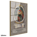 Altın Renk Metal Çerçeveli Tamperli Cam Tablo Sultan I Ahmed Portresi Osmanlı Tablosu Duvar Dekoru
