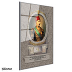 Gümüş Renk Metal Çerçeveli Tamperli Cam Tablo Sultan Mehmed Reşad Üniformalı Portre Osmanlı Tablosu Duvar Dekoru