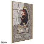 Altın Renk Metal Çerçeveli Tamperli Cam Tablo Sultan Abdülaziz Portresi Osmanlı Tablosu Duvar Dekoru
