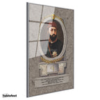 Gümüş Renk Metal Çerçeveli Tamperli Cam Tablo Sultan Abdülaziz Portresi Osmanlı Tablosu Duvar Dekoru