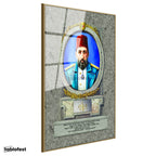 Altın Renk Metal Çerçeveli Tamperli Cam Tablo Sultan II Abdülhamid Portresi Osmanlı Tablosu Duvar Dekoru