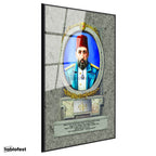 Siyah Renk Metal Çerçeveli Tamperli Cam Tablo Sultan II Abdülhamid Portresi Osmanlı Tablosu Duvar Dekoru