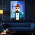 Altın Renk Metal Çerçeveli Tamperli Cam Tablo Sultan II Abdülhamid Modern Yorum Portresi Osmanlı Tablosu Duvar Dekoru