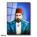 Siyah Renk Metal Çerçeveli Tamperli Cam Tablo Sultan II Abdülhamid Modern Yorum Portresi Osmanlı Tablosu Duvar Dekoru