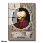Altın Renk Metal Çerçeveli Tamperli Cam Tablo Fatih Sultan Mehmed Profil Portresi Osmanlı Tablosu Duvar Dekoru