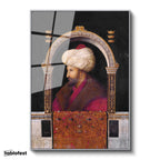Gümüş Renk Metal Çerçeveli Tamperli Cam Tablo Fatih Sultan Mehmed Kemerli Kompozisyon Osmanlı Tablosu Duvar Dekoru