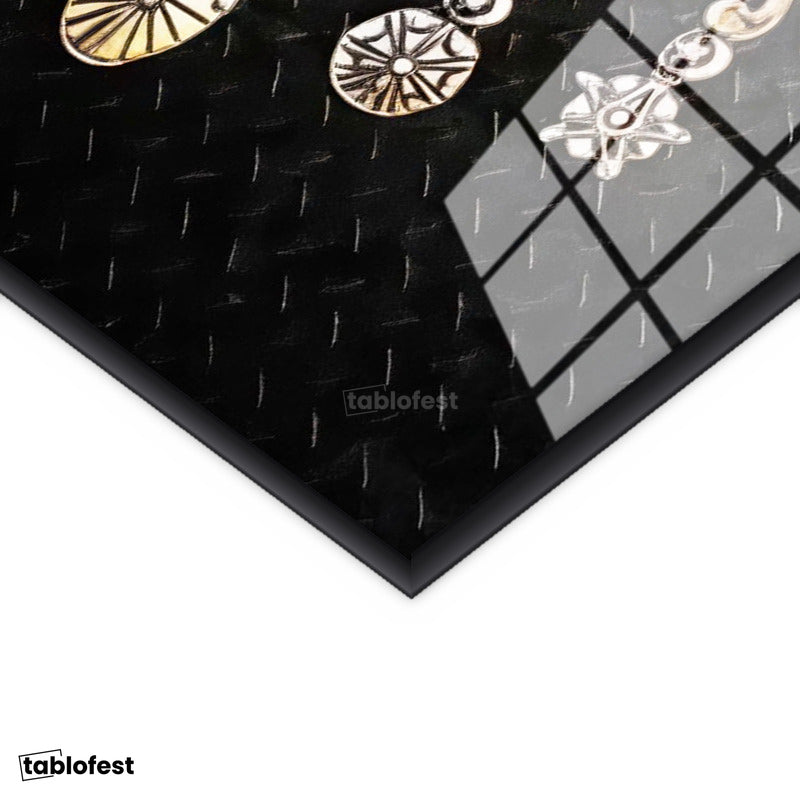 Siyah Renk Metal Çerçeveli Tamperli Cam Tablo Gümüş Görünümlü Kabartma Arma Osmanlı Tablosu Duvar Dekoru