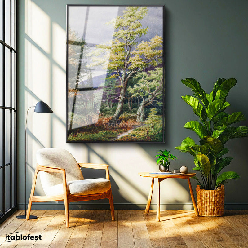 Siyah Renk Metal Çerçeveli Tamperli Cam Tablo J.M.W. Turner Orman İçi Açık Alan Fırtına Öncesi Ressam Tablosu Dekoru