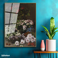 Altın Renk Metal Çerçeveli Tamperli Cam Tablo Claude Monet Sepetli Çiçekler Canlı Renkler Ressam Tablosu Dekoru