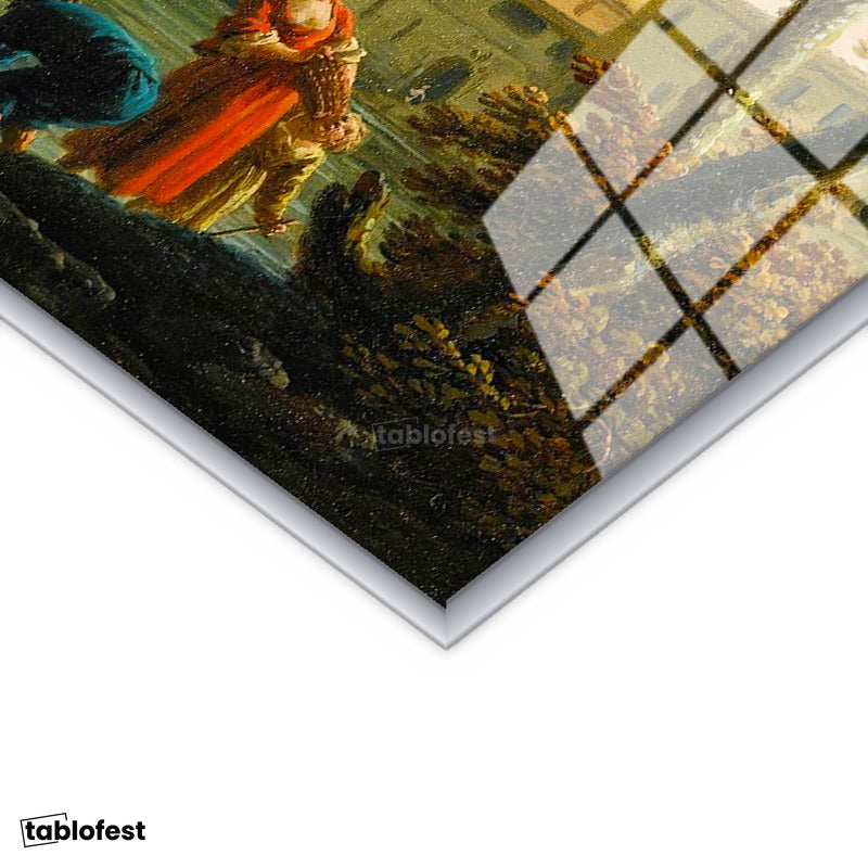 Gümüş Renk Metal Çerçeveli Tamperli Cam Tablo C.J. Vernet Balıkçılar Kıyı Kulesi Deniz Kenarı Ressam Tablosu Dekoru