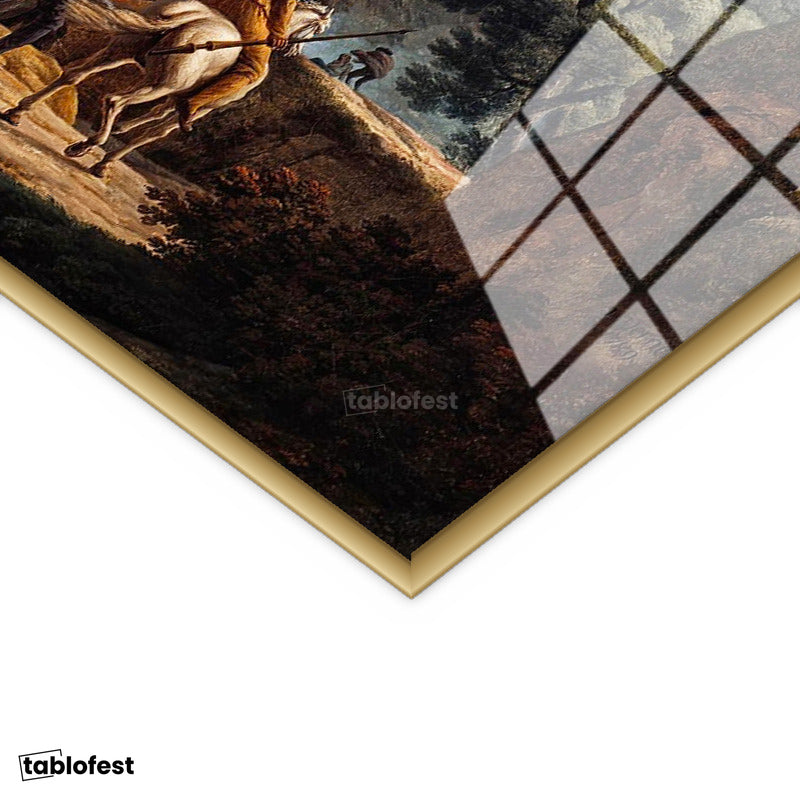 Altın Renk Metal Çerçeveli Tamperli Cam Tablo C.J. Vernet Kale Manzarası Öncesi Yağmurlu Atmosfer Ressam Tablosu Dekoru