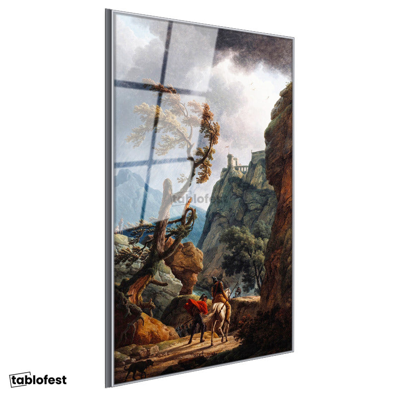 Gümüş Renk Metal Çerçeveli Tamperli Cam Tablo C.J. Vernet Kale Manzarası Öncesi Yağmurlu Atmosfer Ressam Tablosu Dekoru