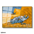 Altın Renk Metal Çerçeveli Tamperli Cam Tablo Vincent van Gogh Samanlıkta Uyuyanlar Ressam Tablosu Duvar Dekoru