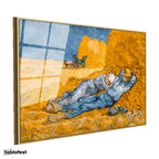 Altın Renk Metal Çerçeveli Tamperli Cam Tablo Vincent van Gogh Samanlıkta Uyuyanlar Ressam Tablosu Duvar Dekoru