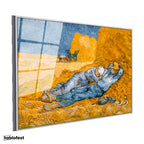 Gümüş Renk Metal Çerçeveli Tamperli Cam Tablo Vincent van Gogh Samanlıkta Uyuyanlar Ressam Tablosu Duvar Dekoru