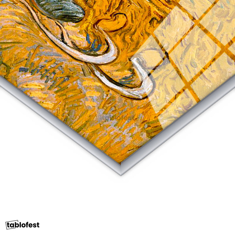 Gümüş Renk Metal Çerçeveli Tamperli Cam Tablo Vincent van Gogh Samanlıkta Uyuyanlar Ressam Tablosu Duvar Dekoru