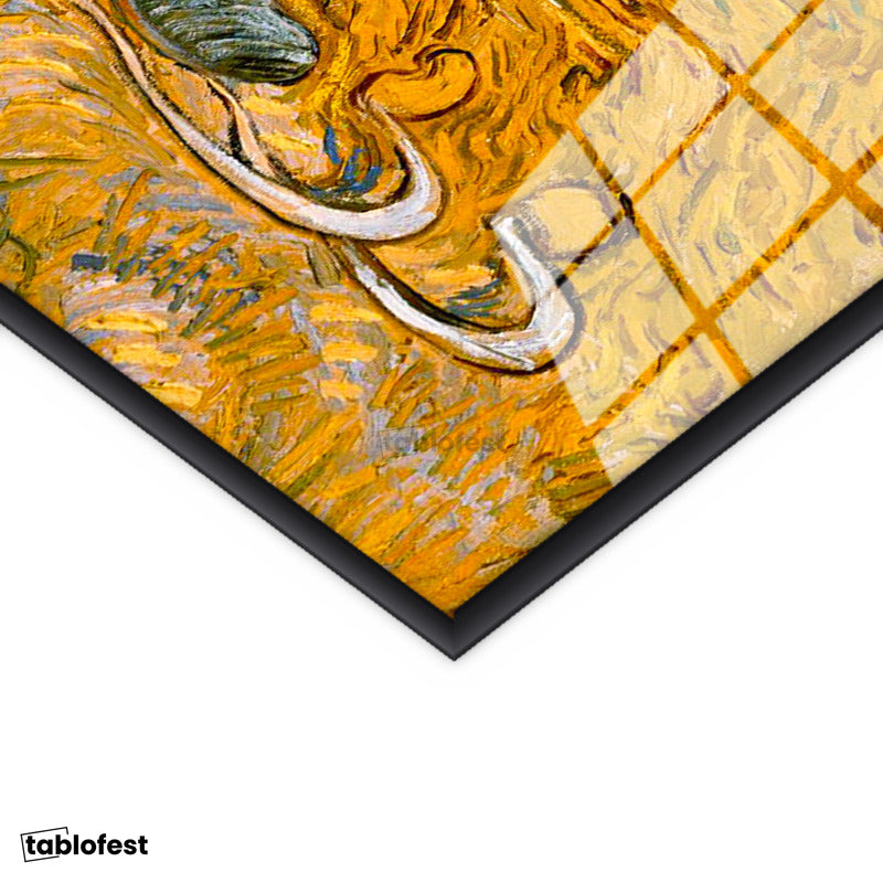 Siyah Renk Metal Çerçeveli Tamperli Cam Tablo Vincent van Gogh Samanlıkta Uyuyanlar Ressam Tablosu Duvar Dekoru