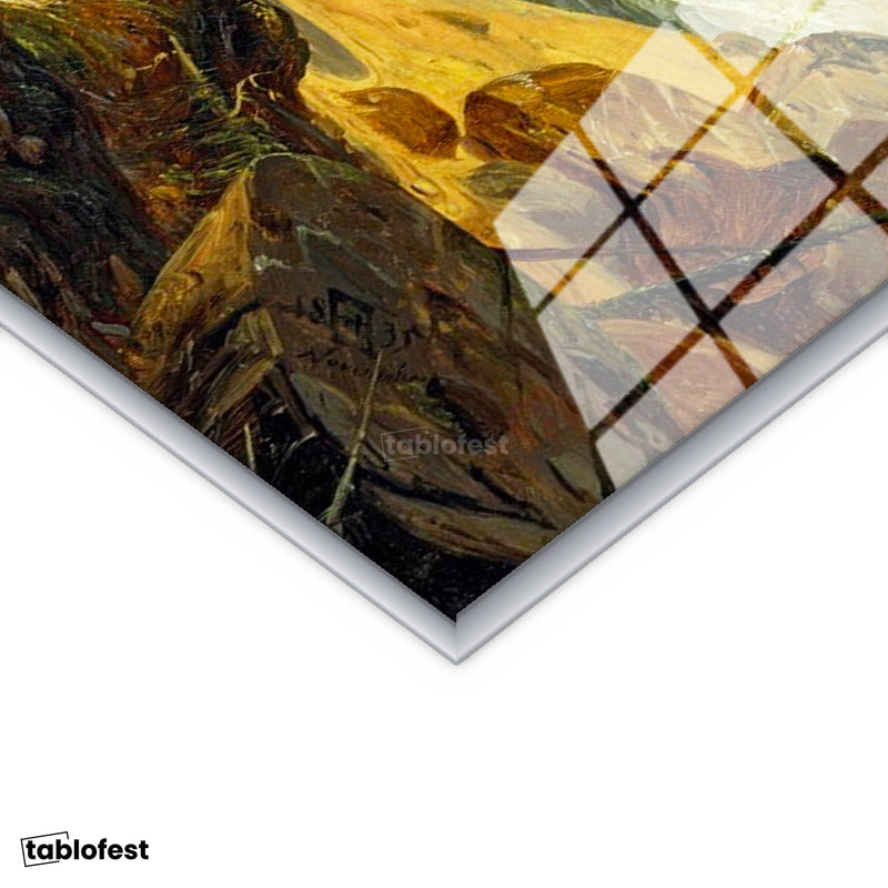 Gümüş Renk Metal Çerçeveli Tamperli Cam Tablo C.D. Friedrich Batık Gemi Fırtınalı Deniz Kayalık Ressam Tablosu Dekoru